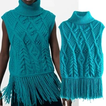 

Maxdutti Pullovers Tops Ins Blogger Indie Sweaters Women Folk Vintage Winter Sweaters Women Tassels Turtleneck Vest Pull Femme
