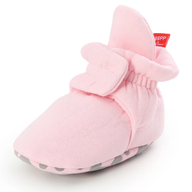 Newborn Baby Socks Shoes Boy Girl Star Toddler First Walkers Booties Cotton Comfort Soft Anti-slip Warm Infant Crib Shoes Pink