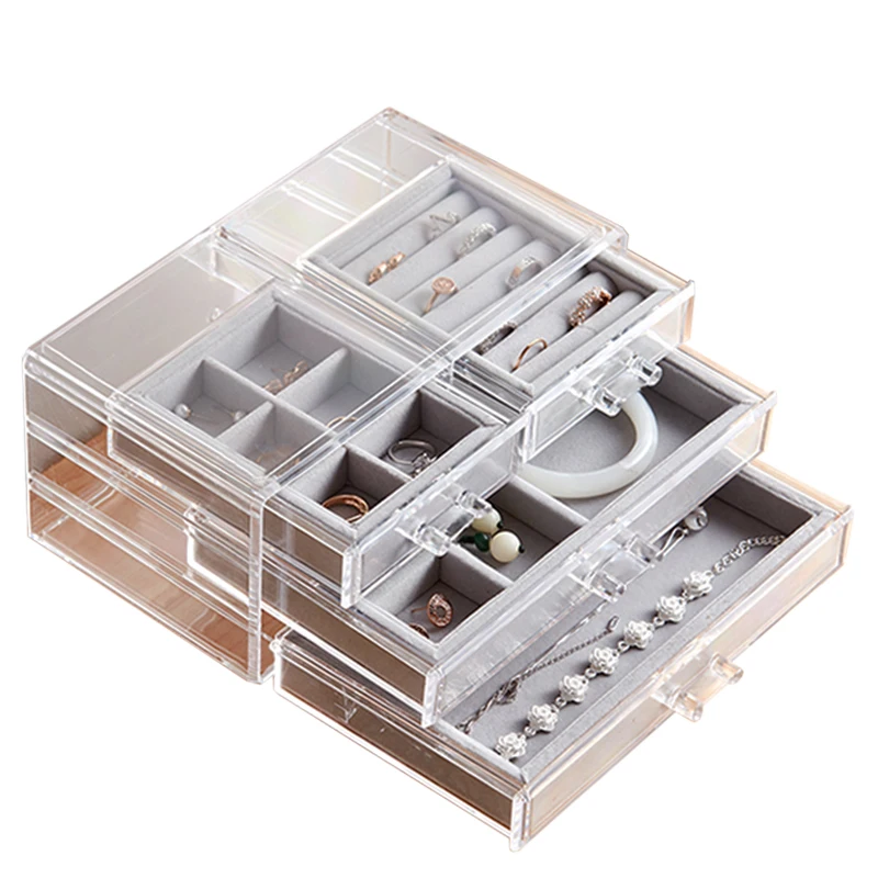 

Transparent Jewelry Organizer Drawer Box Acrylic Dustproof Jewellery Storage Display Ring Earring Necklace Bracelet Tray Case