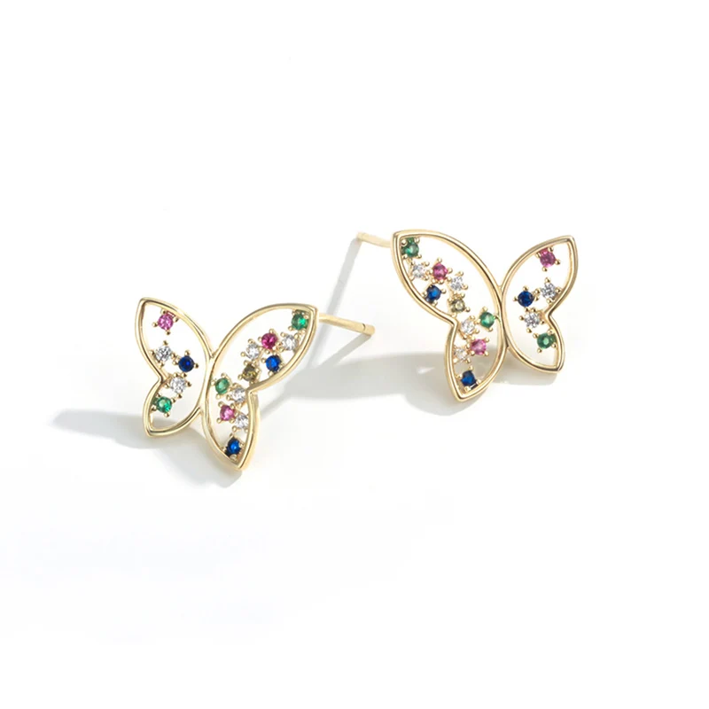 Цветной, с кубическим Цирконом Серьги в виде бабочек для женщин девушек Модный золотой серебряный цвет штифт с насекомым серьги вечерние ювелирные изделия