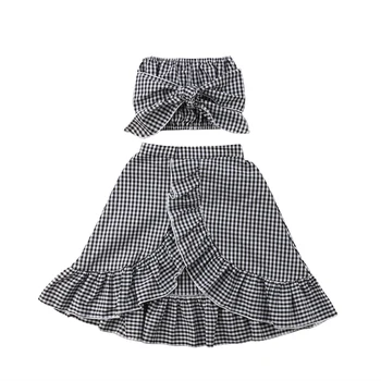 

Baby Girls Clothes Toddler Kids Summer 2Pcs Outfits Plaid Tube Top+Long Skirts Fashion Childrens Set 2-6 Years