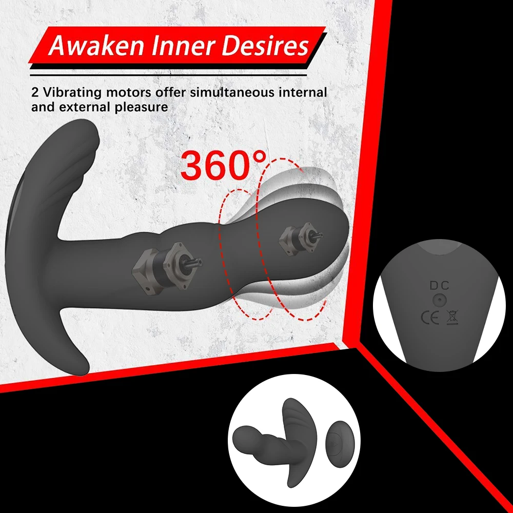 360 Degree Rotating Anal Plug Vibrator Silicone Male Prostate Massager Butt Plug Anus Vibrating Sex Toy