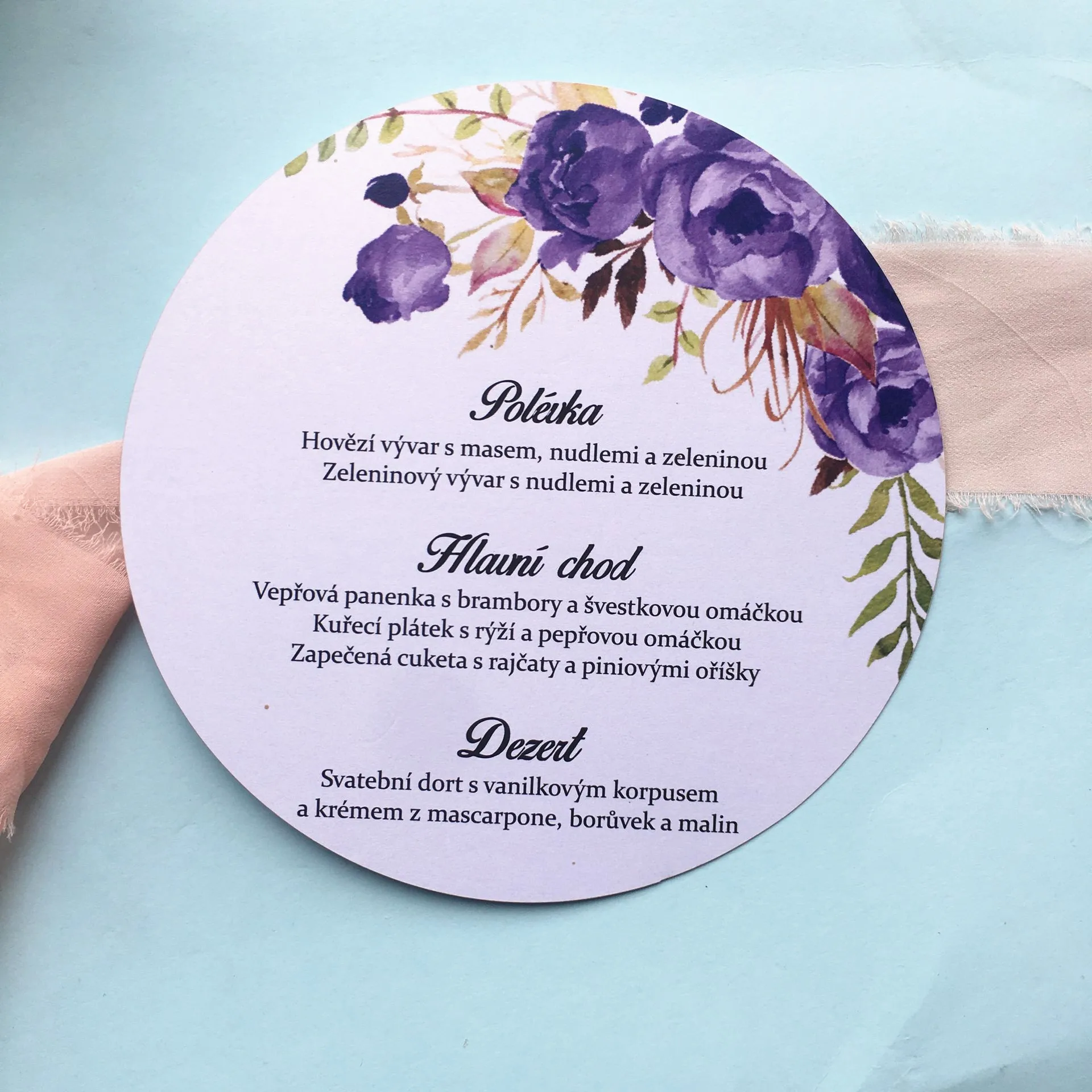 50pcs Hot Sell Beautiful Purple Rose Flower Fancy Round Paper Menu Card Wedding Invitation Cards with Custom Printing Design | Дом и сад