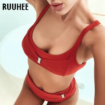 

RUUHEE 2020 New Bikini Swimwear Sexy Women Swimsuit High Waist Bikini Set Solid Bathing Suit Push Up Beachwear Summer Biquini