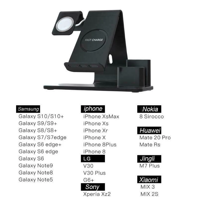 3 в 1 беспроводная зарядная подставка для samsung iPhone AirPods Apple Watch 10 Вт Быстрая зарядка зарядная станция Док-станция держатель щетки