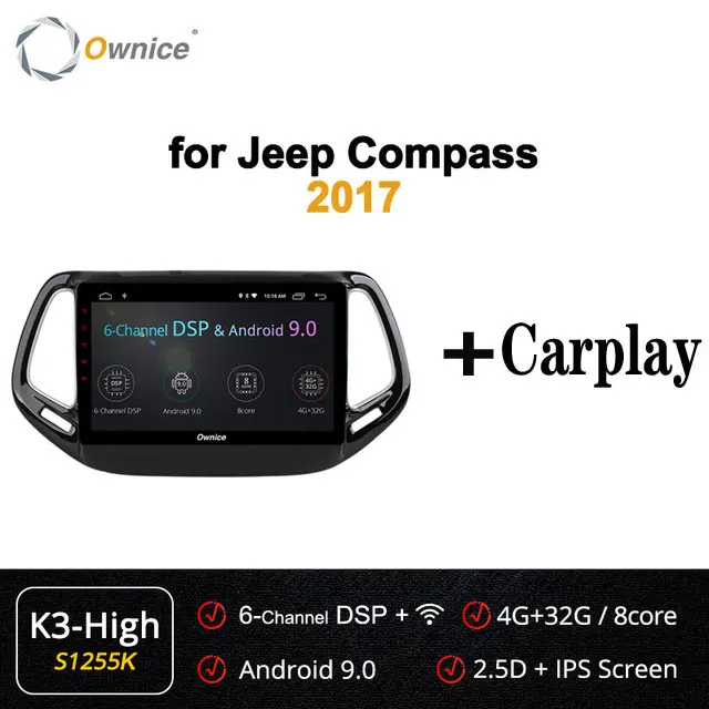 1255-K3-High-Carplay Ownice 10," Восьмиядерный Android 9,0 4G ram автомобильный DVD gps Navi плеер carplay для Jeep Compass DVR 4G DSP 360 Pano ram оптический - Цвет: 1255-K3-High-Carplay
