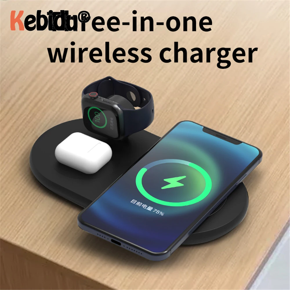 Беспроводное зарядное устройство kebidu 3 в 1 подставка 15 Вт для Apple Watch iWatch 5 AirPods Pro 2