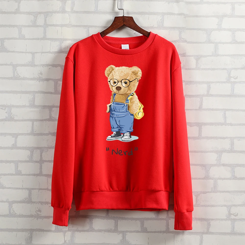 

BLINGPAW Autumn Clothes Cute Teddy Bear "Nerd" Letter Printed Unisex Heavy Blend Crewneck Sweatshirt Long Sleeve