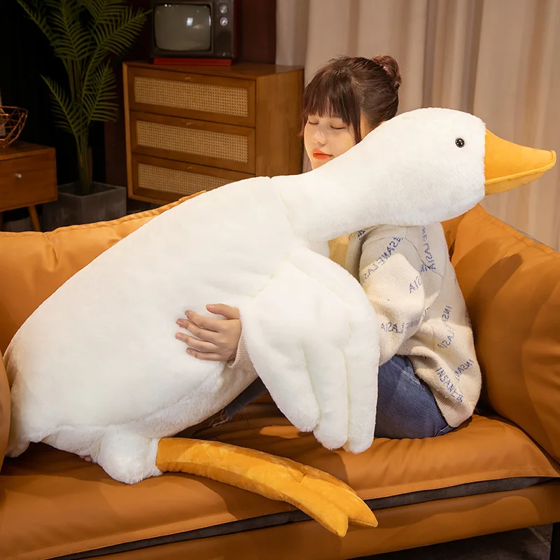 160CM Giant Simulation Duck Plush Toy Soft Huggable Pillow Stuffed Giant Goose Cuddly Swan Baby Doll for Kids Girl Birthday Gift
