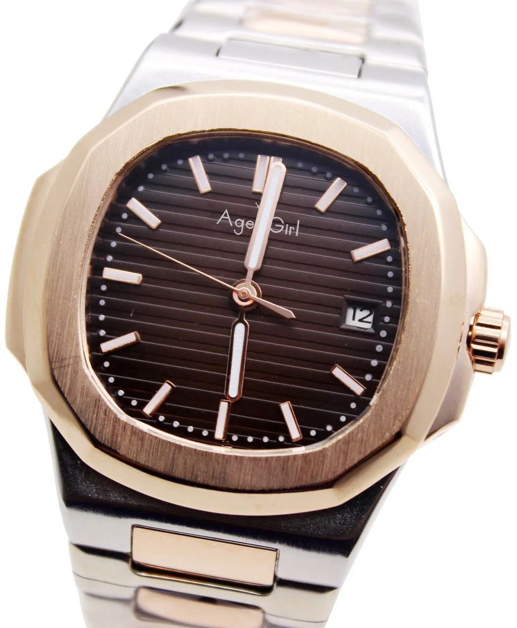 

Luxury Top Brand New Automatic Mechanical Mens Luminous Rose Gold Stainless Steel Transparent Glass Back Black Blue Gents Watch