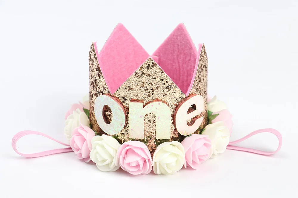 1 шт. 1 2 3 шапки ко дню рождения цветок корона 1 день рождения шапка новорожденного ребенка ободок для дня рождения 1 год День рождения украшения - Цвет: 5