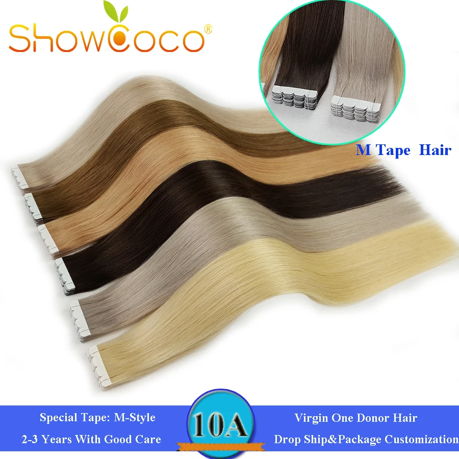 Showcoco мини белый стиль клейкие человеческие волосы для наращивания Remy