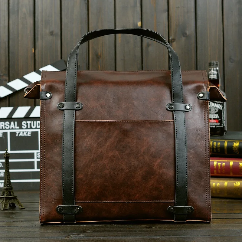 

New Korean version of men's business briefcase horizontal mad horse leather handbag with one shoulder oblique satchel