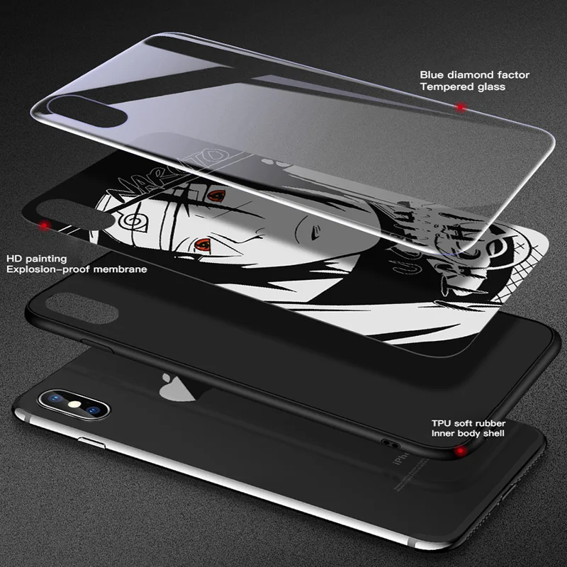 Мультфильм Наруто закаленное стекло чехол для телефона iPhone 11 Pro XSmax XR XS X 8 7 6s 6 Plus Роскошный чехол Funda Coque для iPhone 11Pro