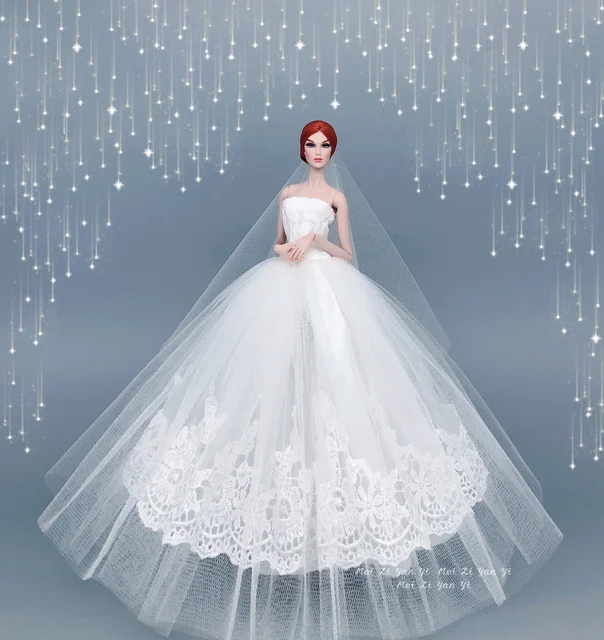 case for barbie doll clothes Princess dress trailing wedding bride marriage dress for barbie accessories toys house ornaments see chart3