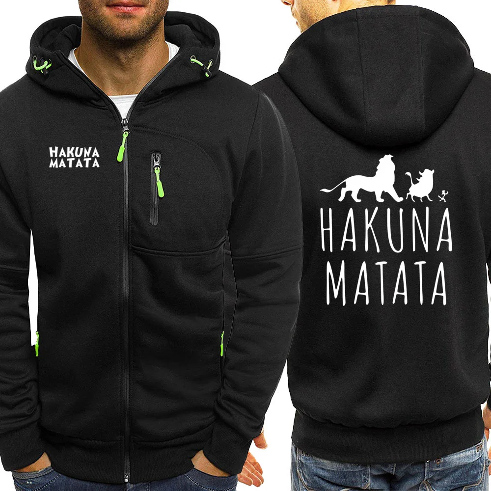 HAKUNA MATATA мужская толстовка с капюшоном одежда в уличном стиле с принтом из мультфильмов Новинка Осень Повседневная куртка на молнии The Loin King флисовое пальто толстовки с капюшоном
