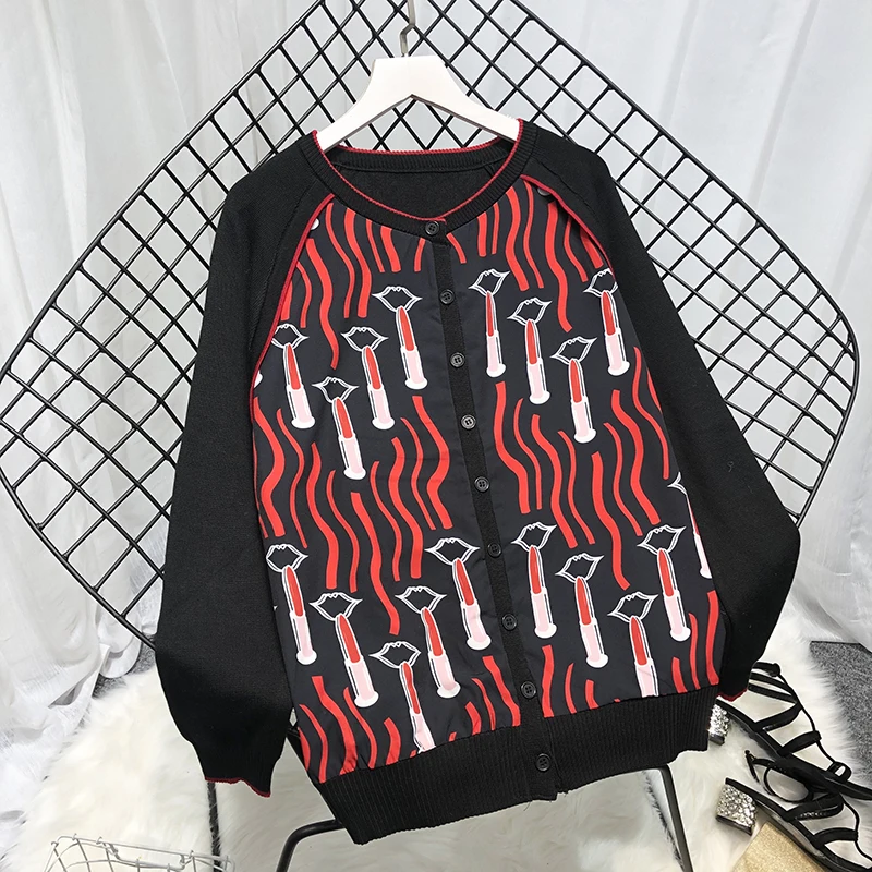 Neploe/Новинка года; сезон осень; вязаный кардиган с принтом «N-Neck»; вязаный кардиган с лоскутной пуговицей; свободный свитер для женщин; 45902