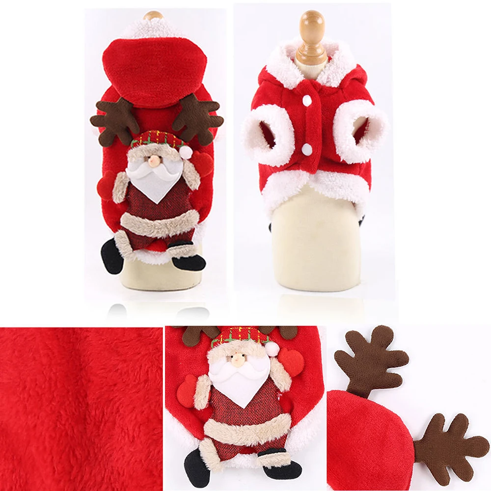 Christmas Cats Dogs Clothes Cute Reindeer Style Warm Winter Christmas Costume Small Pets Christmas Cosplay Outfit Hoodie Clothes