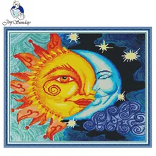 Набор для вышивания крестиком с изображением Солнца и Луны DMC 14CT с рисунком пейзажа, напечатанный холст для вышивания крестиком, наборы для вышивания, домашний декор