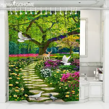 

Elk Forest Big Tree Decorative Shower Curtain Waterproof Polyester Boho Bath Curtain With Hooks for Bathroom Screen 180x200cm