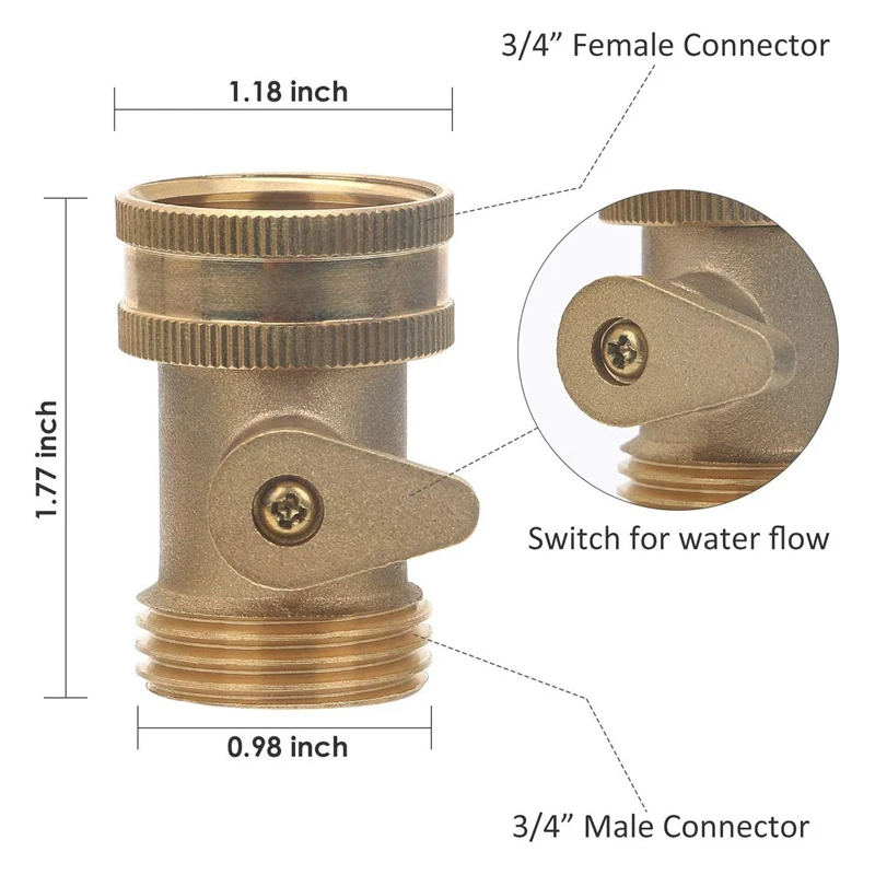 3/4 дюйма Твердый латунный запорный клапан садовый шланг коннектор, 2 упаковки сверхмощный водяной шланг отключающий шаровой клапан адаптер фитинги Вит