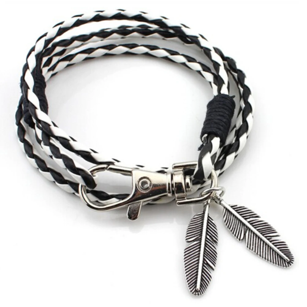 

New PU Leather Feather Charm Bracelets Man Bracelet Wristband Charm Braclet For Male Accessories Fashion Bangles Accessories