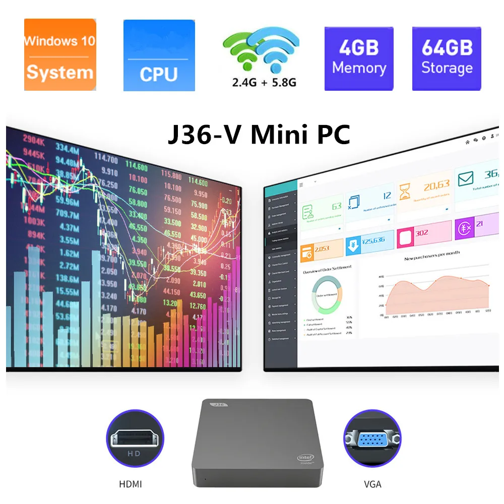 Мини-ПК для домашнего офиса Windows 10 4 Гб + 64 ГБ 1 ТБ 2 5 дюйма ГГц 8 Wi-Fi BT4.0 HDMI VGA |