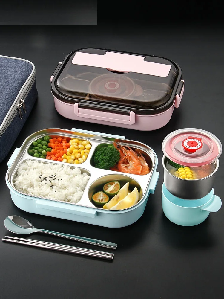 Fiambrera térmica de acero inoxidable 304 para niños y adultos, caja Bento  a prueba de fugas, contenedor de comida de estilo japonés, portátil