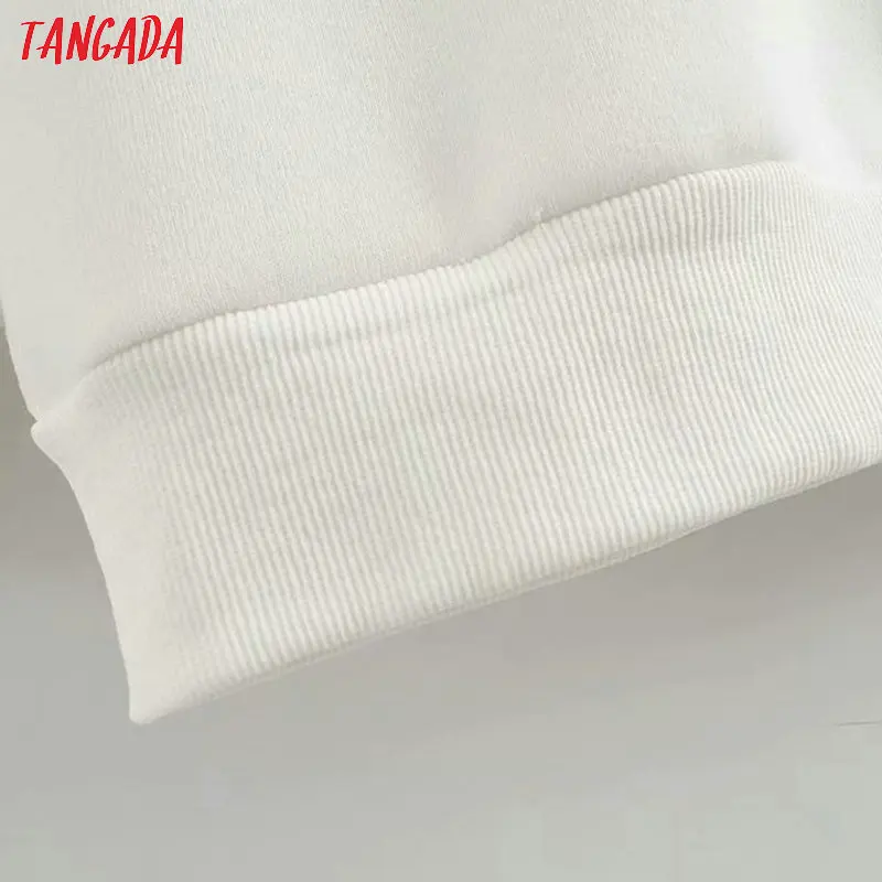 Tangada women charater print white hood sweatshirts oversize long sleeve loose pullovers casual ladies tops 2R02