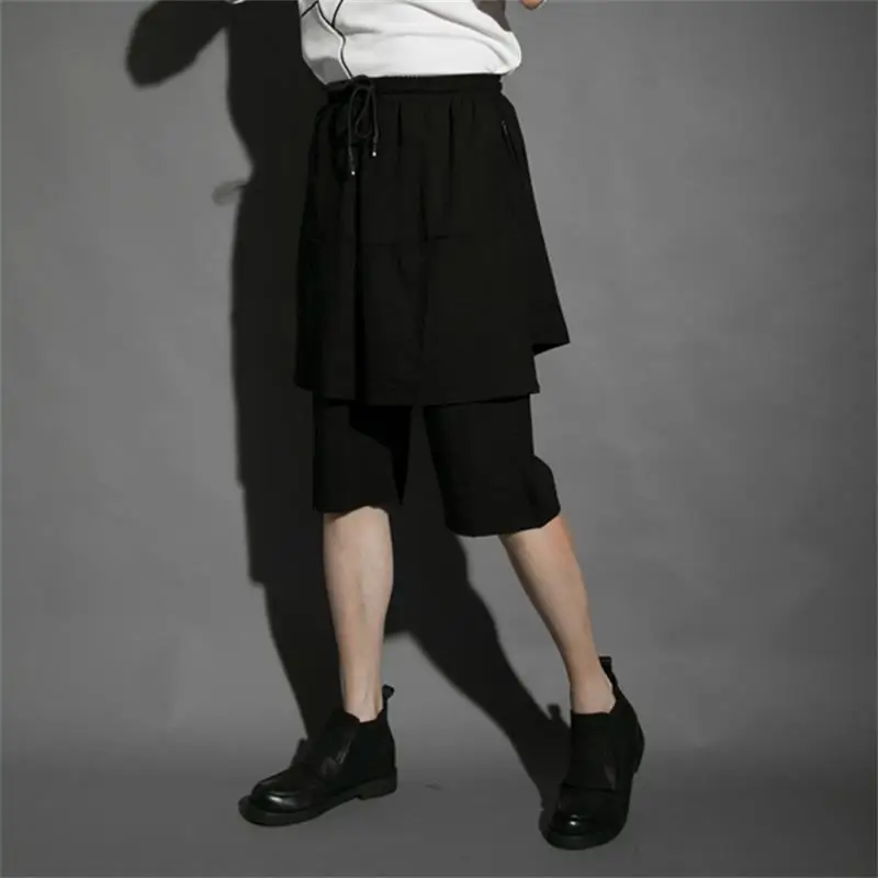 Men's False Two Pieces Of Pant Skirt Classic Dark Personality Hair Stylist Clothing Casual Fashion Loose Oversized Pants