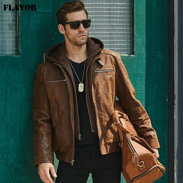 New Men’s Leather Jacket, Brown Jacket Made Of Genuine Leather With A Removable Hood, Warm Leather Jacket For Men For The Winter