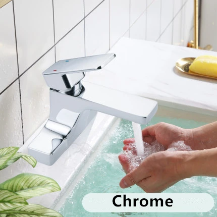 Chrome Смеситель для ванной комнаты, Твердый латунный Смеситель для раковины, кран для горячей и холодной воды, с одной ручкой, 2 отверстия, на бортике, кран для туалета, черный/хром - Цвет: Chrome