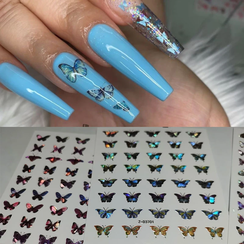 1シートネイルアートレーザー色beautifu蝶ステッカー春夏蝶のデザインマニキュアデカール Stickers Decals Aliexpress