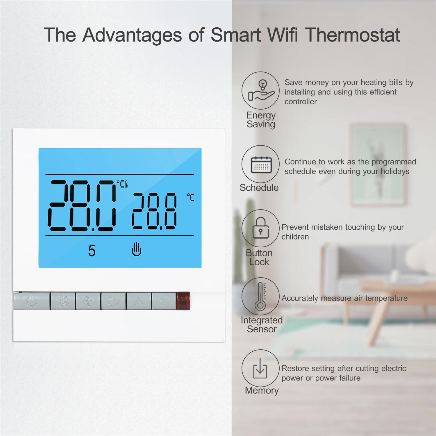 

Programmable Smart Thermostat for Water/Electric/Boiler Heating Large LCD Screen with Backlight Smart Temprature Controller