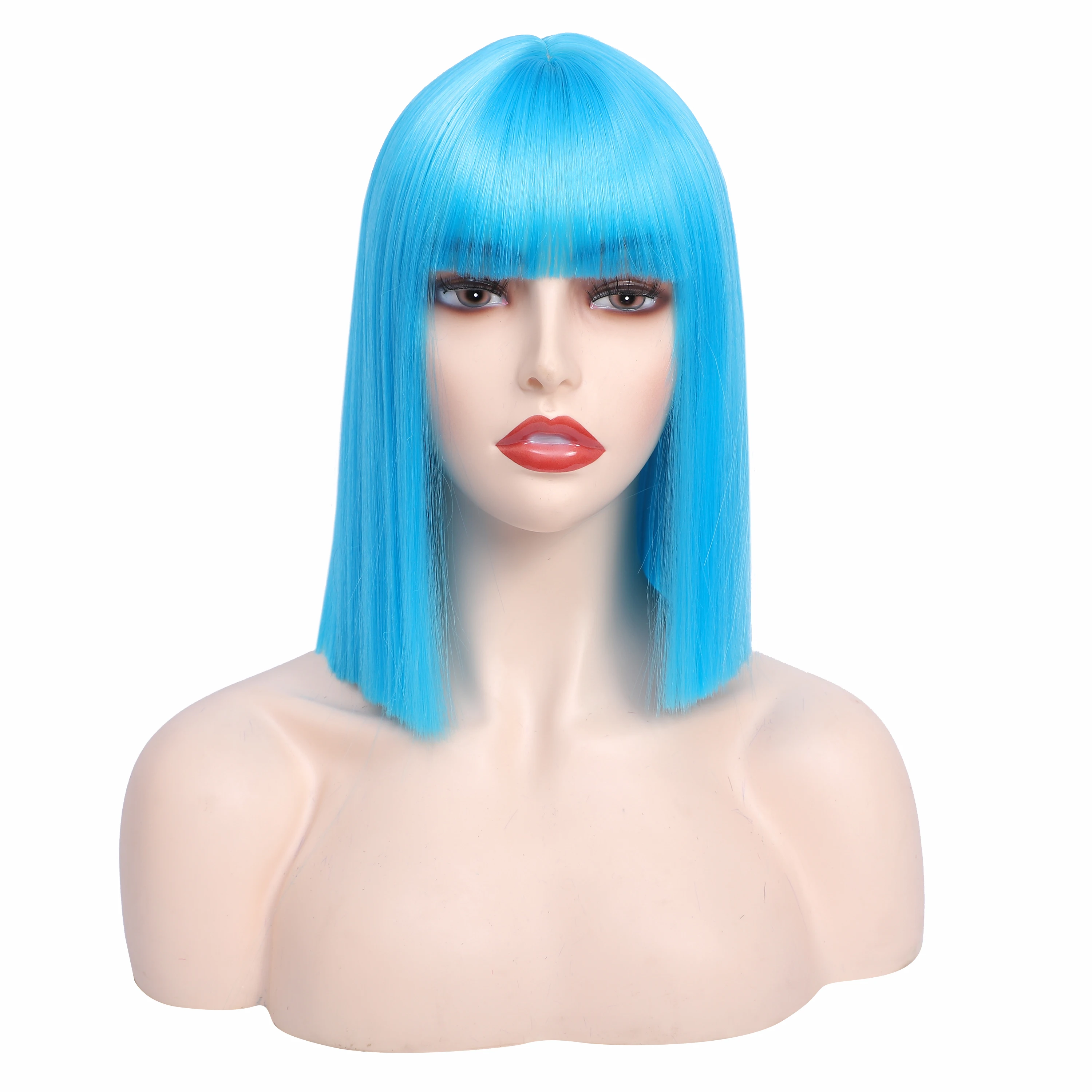

LANYI Short Straight Bob Wigs with Bangs For Women Cosplay Wigs Daily Use Party Blue Fashion Wigs Heat Resistant