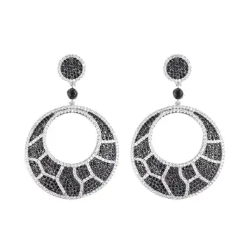 

Cross-border new earrings European and American fashion personality round exaggerated black diamond color separation gold long e