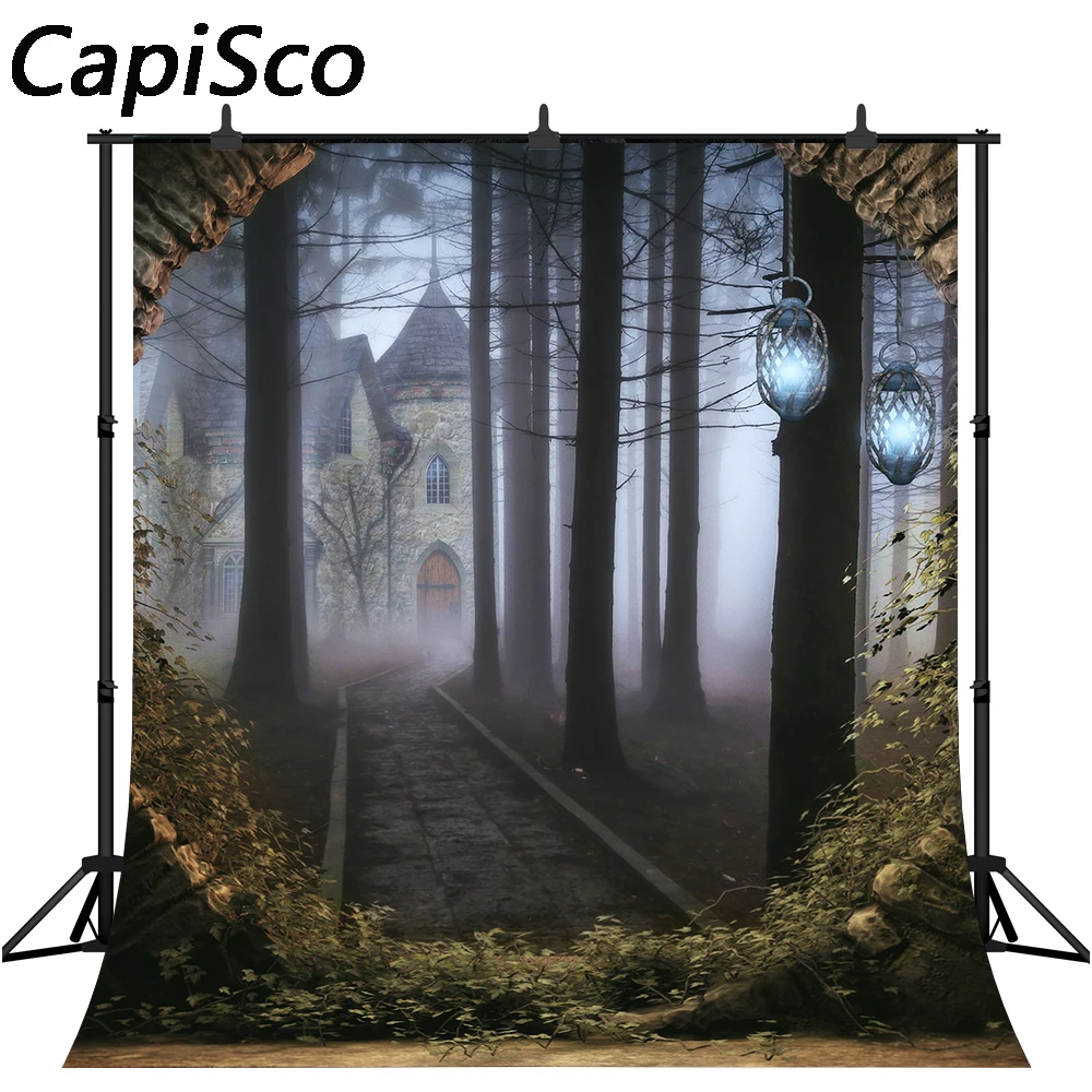 

Capisco Halloween Party Haunted House Photography Backdrop Night Castle fog forest Background Photophone Photo Studio prop