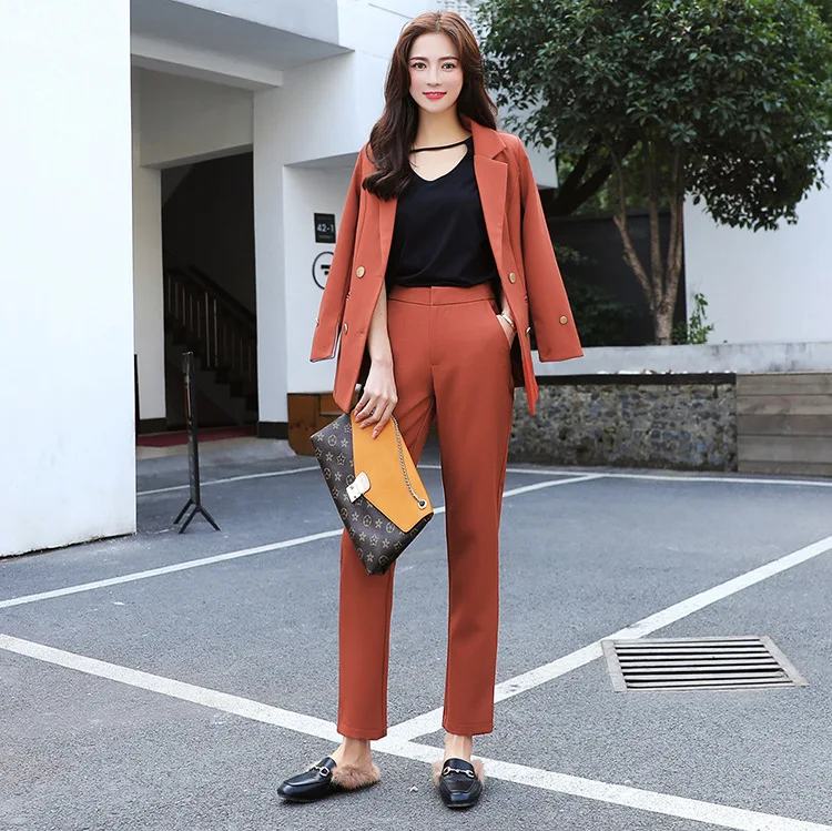

Fashion Casual Suit WOMEN'S Suit Korean-style New Style Hong Kong Flavor Retro Elegant Skinny Two-Piece Set
