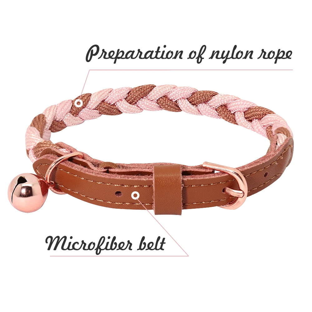 Nylon Braided Cat Collar Cat Kitten Puppy Collars With Bell Cat Supplies Pet Product for Small Dogs Chihuahua Yorkshir XS S