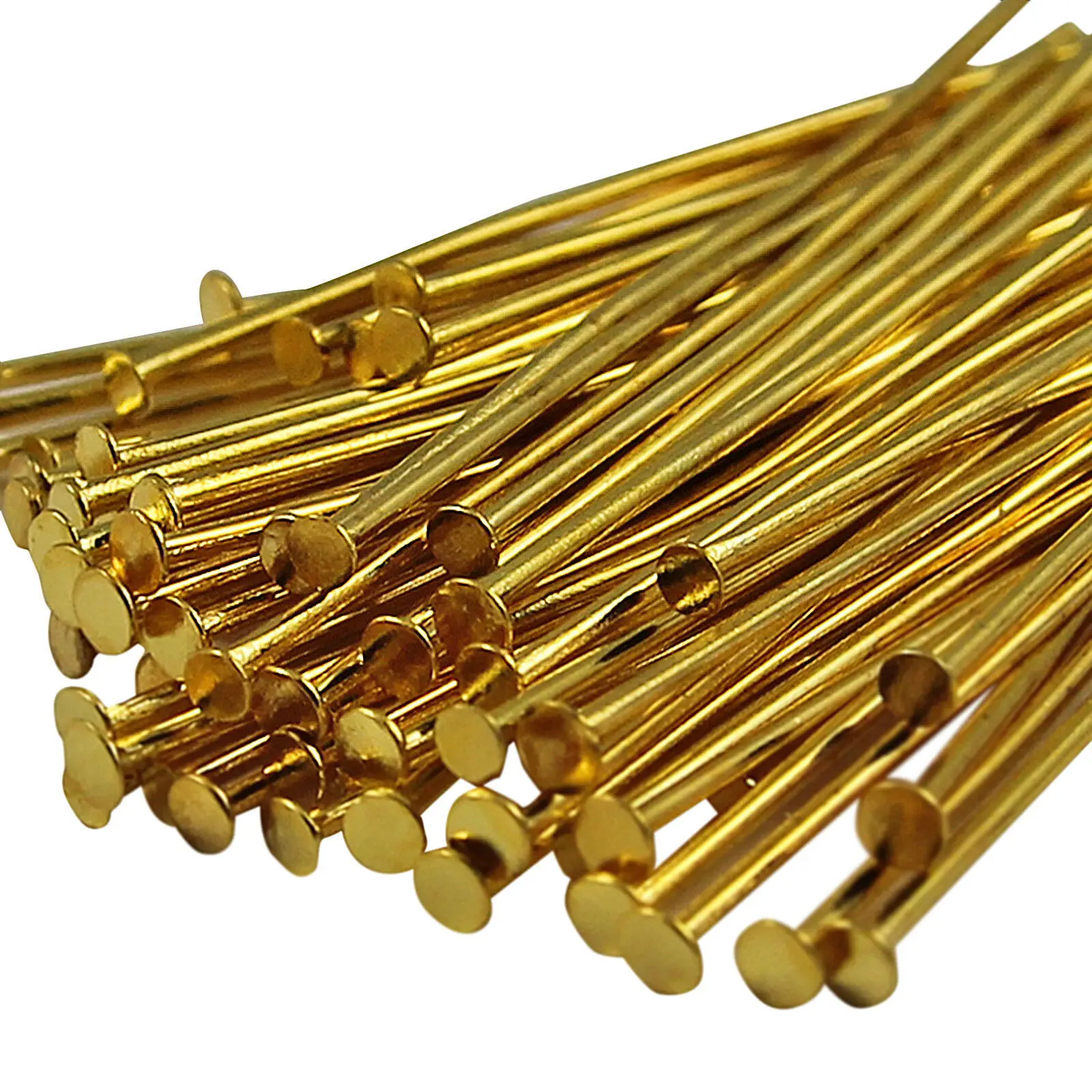 Head Pins - Gold 100 шт Металлические шпильки, комплектующие для изготовления ювелирных изделий, калибр, много стилей, шпильки для очков, Шариковые шпильки для DIY браслетов из бисера - Цвет: Head Pins - Gold