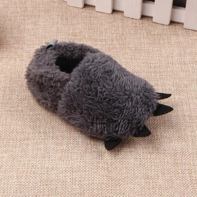 Koovan Children Home Shoes Winter Warm Stuffed Claws Out Shoes Baby Toddler Firstwalkers For Baby Boys Girls Lovely Slipper grey