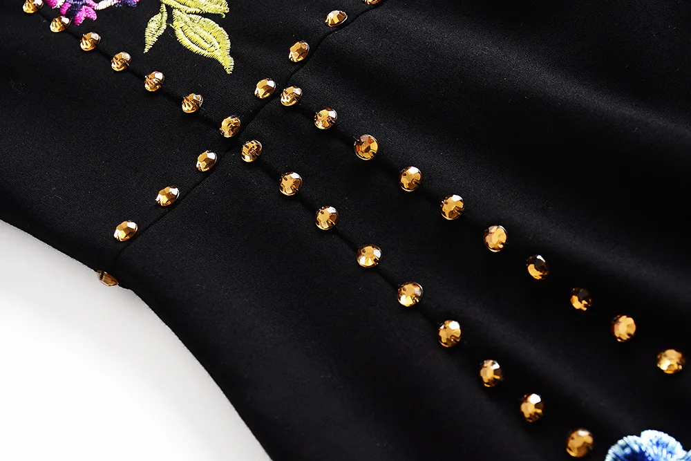 VERDEJULIAY подиумное высококачественное платье с вышивкой модное осенне-зимнее цветочное длинное платье в обтяжку с длинными рукавами с черным бисером