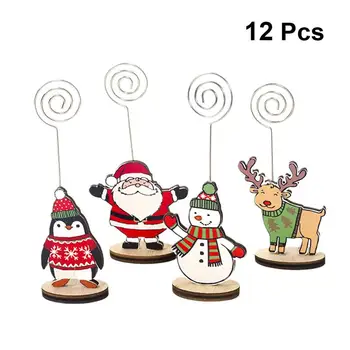 

12pcs Decorative Place Memo Card Holder Christmas Element Pattern Cute Wire Table Number Holders with Base for Wedding Banquet