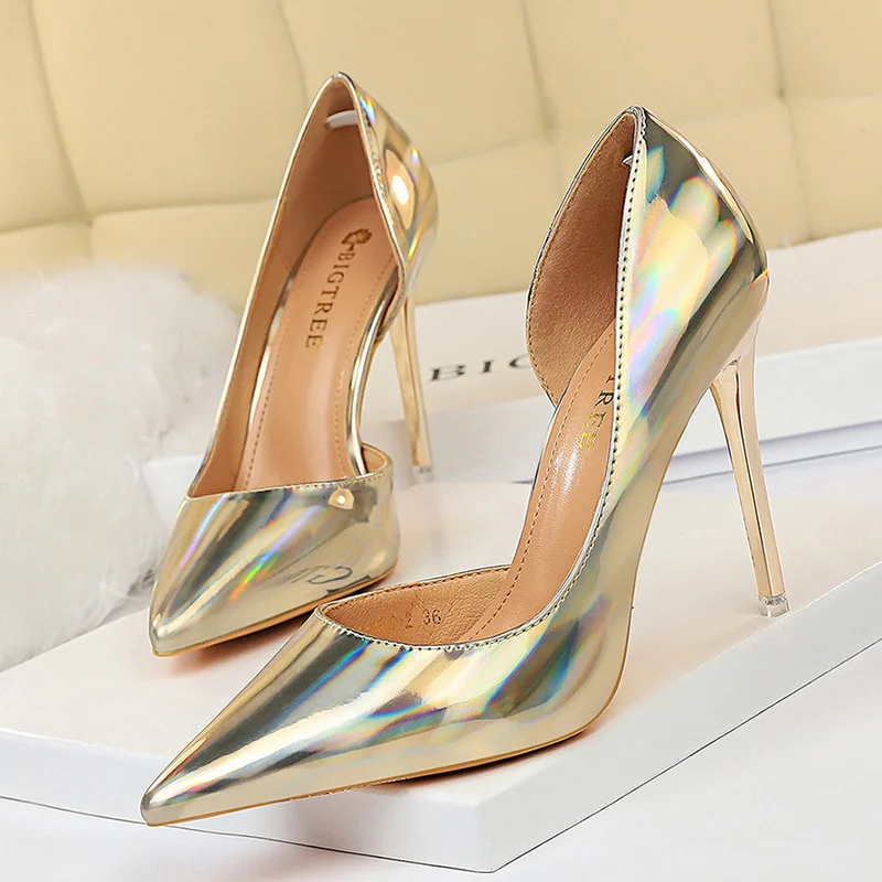 BIGTREE/обувь г. Новые женские туфли-лодочки пикантные женские туфли на высоком каблуке свадебные туфли на каблуке-шпильке, серебристые вечерние туфли женская обувь на каблуке - Цвет: 18188-2-gold