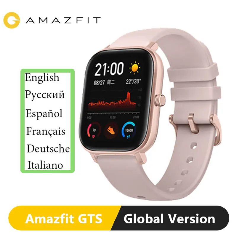 Rose Powder Глобальная версия, Xiaomi Huami Amazfit GTS, умные часы, gps, умные часы, 5 АТМ, водонепроницаемые, для здоровья, сердечного ритма, AMOLED, 12 видов спорта - Цвет: Rose Powder
