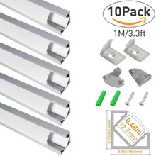 10 шт 3.3ft/1 м светодиодный алюминиевый профиль комплект с молочной крышкой, торцевые колпачки и зажимы для светодиодной полосы света Installation-V03