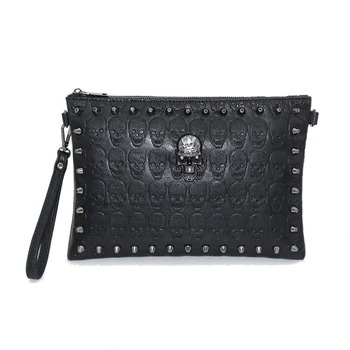 

New cool fashion handbag large capacity skull and crossbones envelope bag personalized folder bag multi-card clutch bag shoulder