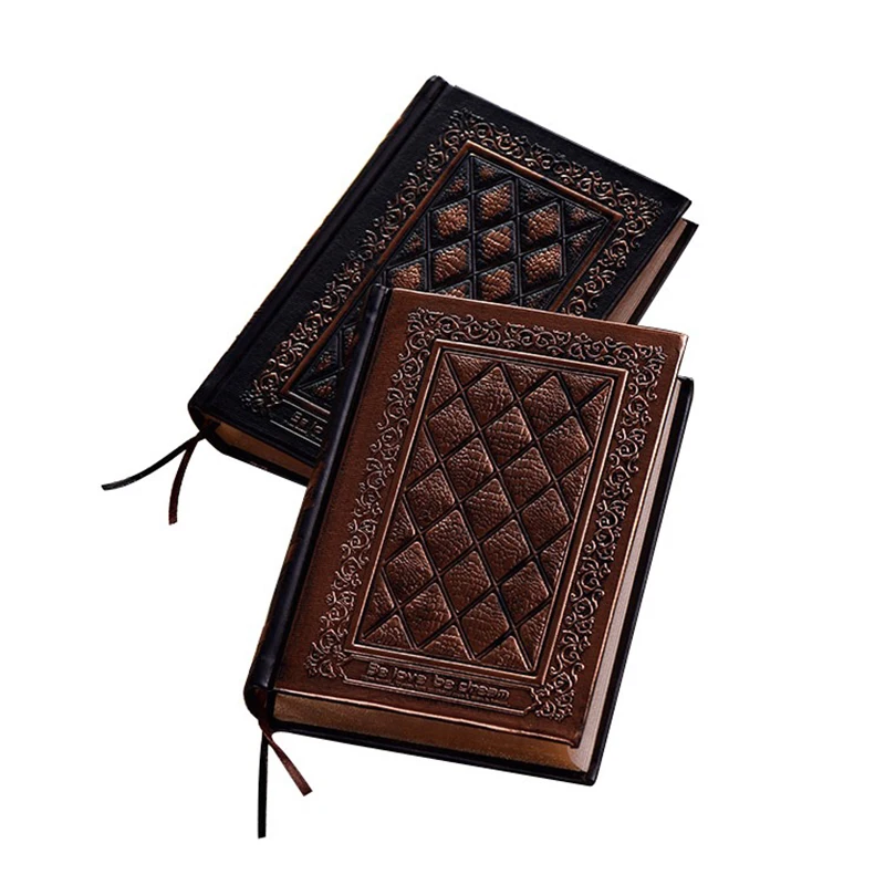 

Luxury Leather Cover Emboss Retro Notebook European Vintage Notepad Blank pages Diary Office School Stationery 208 Sheets Gift