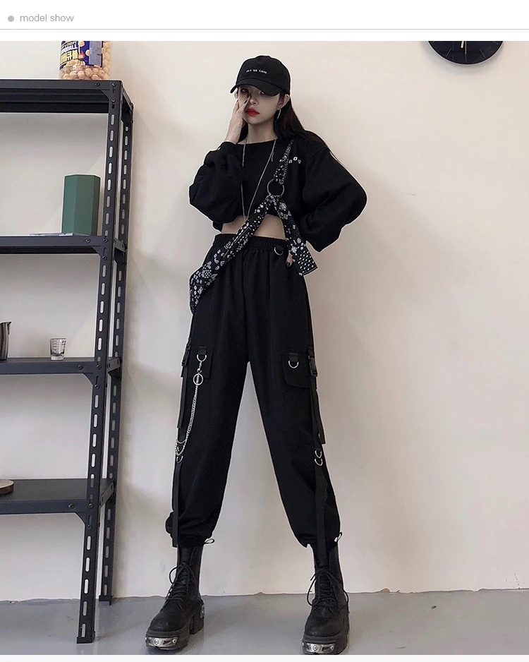 Closeout Harajuku Pants Streetwear Women Casual Cargo Pants With Chain ...