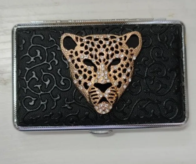 14-20 Cigarette Female Gold Diamond Leopard Head Case Box Slim Portable Storage Sealed High-Grade Gift | Дом и сад